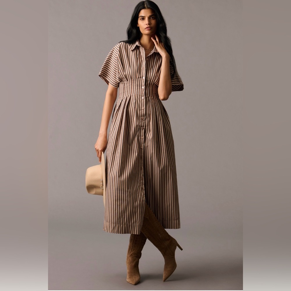 Anthropologie EUC Tobie Button Front Pleated Shirt Dress